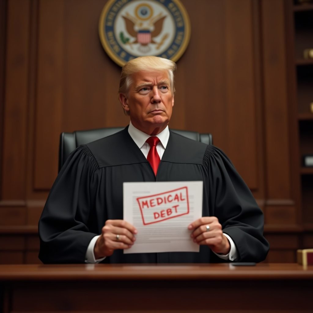 Federal judge blocks Biden administration’s medical debt rule in courtroom setting with credit report imagery