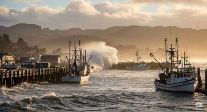 Tsunami waves near Crescent City harbor California