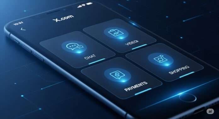 X.com interface showing future all-in-one app features