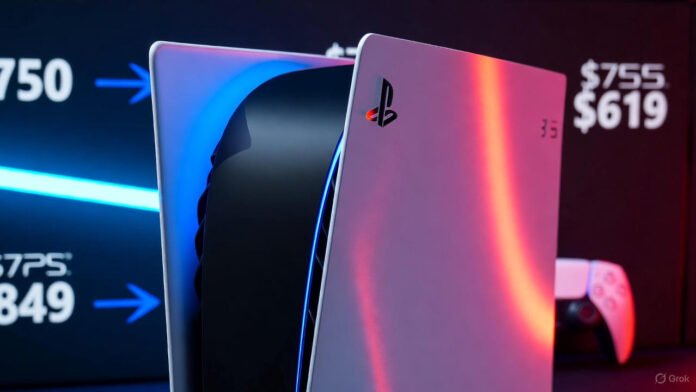 PS5 Pro console on gaming desk showing price drop from $750 to $619