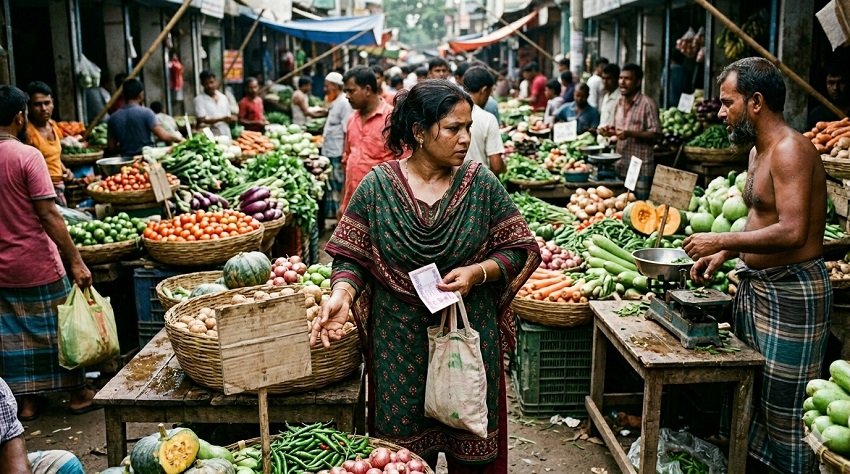 ঢাকার বাজারে ১০০০ টাকার মধ্যে সাপ্তাহিক বাজার করছেন এক ক্রেতা