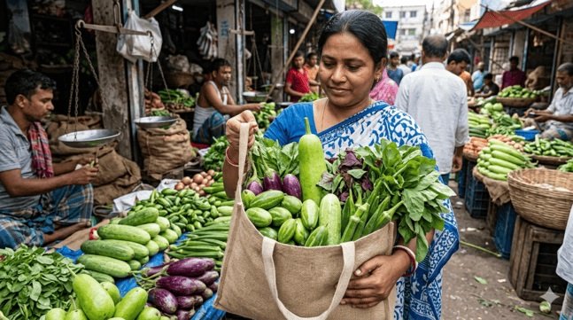 500-taka-market-dhaka-vegetables ৫০০ টাকায় কেনা সবজি নিয়ে ঢাকার কাঁচাবাজারে এক ক্রেতা